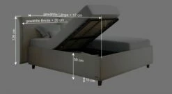 SCHLARAFFIA Stauraumbett "Cavalli" -Bettbezüge Verkäufe 2024 SCHLARAFFIA stauraumbett cavalli webstoff bezug nevada beige bemassung grafik