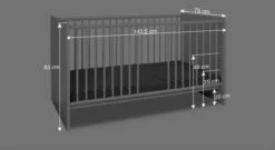 Babybett "Folda" -Bettbezüge Verkäufe 2024 babybett folda schlupfsprossen herausnehmbar bemassung grafik