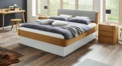 Bett "Otavalo" -Bettbezüge Verkäufe 2024 bett otavalo naturfarben sockel weiss