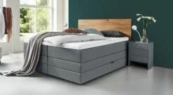 Bettkasten-Boxspringbett "Peachland" -Bettbezüge Verkäufe 2024 bettkasten boxspringbett peachland webstoff meliert blaugrau