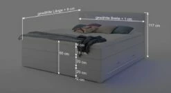 Bettkasten-Boxspringbett "Tarasco" -Bettbezüge Verkäufe 2024 bettkasten boxspringbett tarasco bemassung grafik1