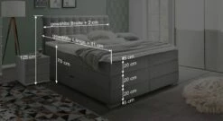 Bettkasten-Boxspringbett "Viviana" -Bettbezüge Verkäufe 2024 bettkasten boxspringbett viviana bemassungs skizze