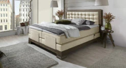 Boxspringbett "Aronia Elektro" -Bettbezüge Verkäufe 2024 boxspringbett aronia elektro kunstleder beige wildeiche coffee gr