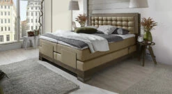 Boxspringbett "Aronia Elektro" -Bettbezüge Verkäufe 2024 boxspringbett aronia elektro kunstleder beigebraun wildeiche coffee gr