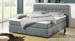 Boxspringbett "Chicago" -Bettbezüge Verkäufe 2024 boxspringbett chigaco webstoff meliert blaugrau