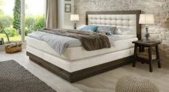 Boxspringbett "Galicia" -Bettbezüge Verkäufe 2024 boxspringbett galicia wildeiche coffee kunstleder weiss gr