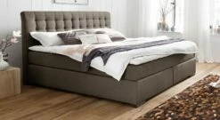 Boxspringbett "Matai" -Bettbezüge Verkäufe 2024 boxspringbett matai stoffbezug braun holzfuesse