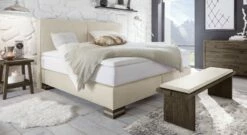 Boxspringbett "Tholen" -Bettbezüge Verkäufe 2024 boxspringbett tholen kunstleder beige wildeiche coffee