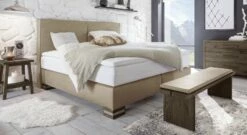 Boxspringbett "Tholen" -Bettbezüge Verkäufe 2024 boxspringbett tholen kunstleder beigebraun wildeiche coffee