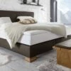 Boxspringbett "Tholen" -Bettbezüge Verkäufe 2024 boxspringbett tholen kunstleder dunkelbraun wildeiche natur