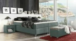 Boxspringliege "Tiberio" -Bettbezüge Verkäufe 2024 boxspringliege tiberio blaugruen erhoehter einstieg