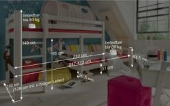Etagenbett "Kids Paradise" Für Dachschrägen -Bettbezüge Verkäufe 2024 etagenbett kids paradise fuer dachschraegen bemassung grafik