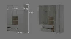 Funktions-Kleiderschrank "Maila" -Bettbezüge Verkäufe 2024 funktions kleiderschrank maila 3 tuerig bemassungs skizze