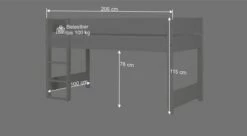 Halbhohes Bett "Tacora" -Bettbezüge Verkäufe 2024 halbhohes bett tacora kinderzimmer preiswert bemassungs grafik