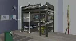 Hochbett "Kids Town" Color Mit Ausziehsofa -Bettbezüge Verkäufe 2024 hochbett kids town ausziehsofa bemassung grafik 1