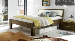 Bett "Caldera" -Bettbezüge Verkäufe 2024 holzbett caldera akazie vintage braun rustikal manschetten