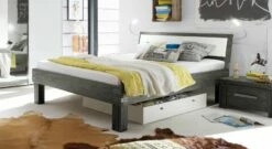 Bett "Caldera" -Bettbezüge Verkäufe 2024 holzbett caldera akazie vintage grau manschetten rustikal