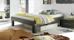 Liege "Caldera" -Bettbezüge Verkäufe 2024 holzliege caldera akazie vintage grau manschetten rustikal