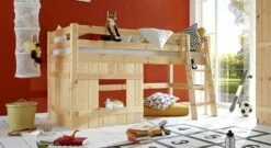 Hütten-Hochbett "Kids Paradise" Basic -Bettbezüge Verkäufe 2024 huetten hochbett kids paradise 117cm natur leiter schraeg