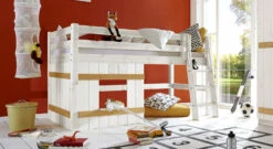 Hütten-Hochbett "Kids Paradise" Basic -Bettbezüge Verkäufe 2024 huetten hochbett kids paradise 117cm weiss gelaugt schraeg gr