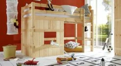 Hütten-Hochbett "Kids Paradise" Basic -Bettbezüge Verkäufe 2024 huetten hochbett kids paradise basic 140cm natur gerade leiter