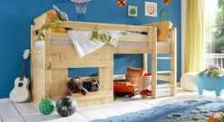 Hütten-Hochbett "Kids Paradise" Für Jungen -Bettbezüge Verkäufe 2024 huetten hochbett kids paradise jungen natur lackiert