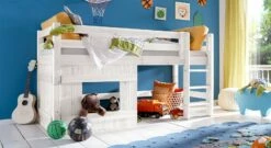 Hütten-Hochbett "Kids Paradise" Für Jungen -Bettbezüge Verkäufe 2024 huetten hochbett kids paradise jungen weiss lasiert