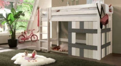 Hütten-Hochbett "Kids Paradise" Laubhütte -Bettbezüge Verkäufe 2024 huetten hochbett kids paradise laubhuette leiter gerade hoch