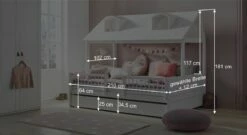 LIFETIME Kinderbett "Ferienhaus" -Bettbezüge Verkäufe 2024 kinderbett ferienhaus lifetime bemassung grafik