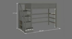 LIFETIME Hochbett "Original" Mit Treppenmodul -Bettbezüge Verkäufe 2024 lifetime hochbett original treppenmodul weiss lasiert bemassung grafik