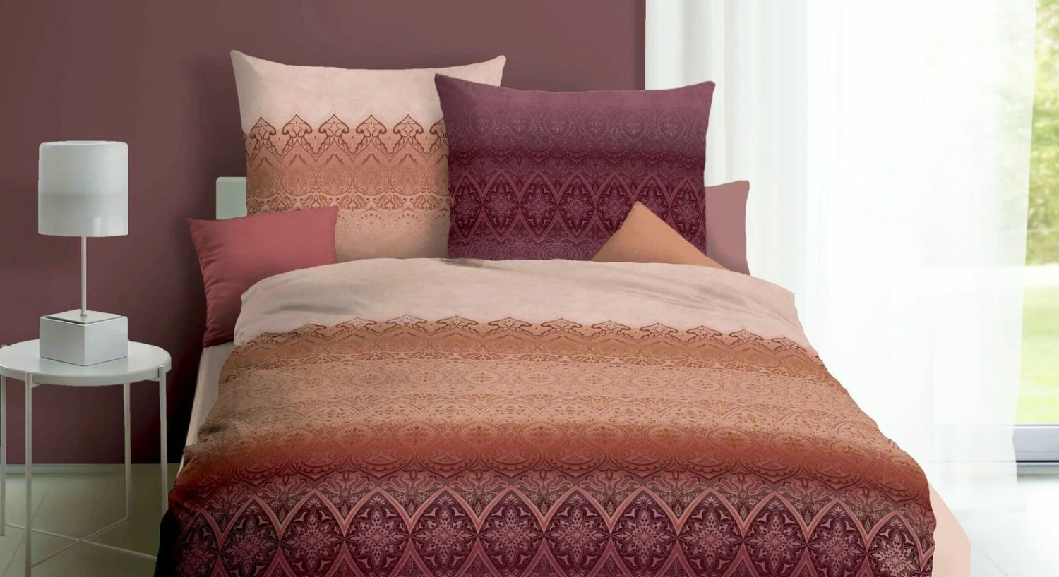 Mako-Satin-Bettwäsche "Berry Oriental" 3 Mako-Satin-Bettwäsche "Berry Oriental"