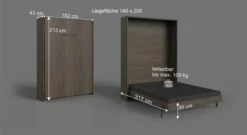 Schrankbett "Caminos" -Bettbezüge Verkäufe 2024 schrankbett caminos 140cm breite bemassungsgrafik
