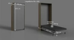 Schrankbett "Vallarta" -Bettbezüge Verkäufe 2024 schrankbett vallarta 90x200 cm bemassungsgrafik