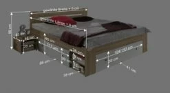 Schubkasten-Bett Mit Nachttischen "Edvin" -Bettbezüge Verkäufe 2024 schubkasten bett edvin nachttische ausfahrbar bemassung grafik