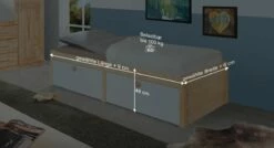 Schubkasten-Bett "Saffar" -Bettbezüge Verkäufe 2024 schubkasten einzelbett saffar integriert stauraum bemassung grafik